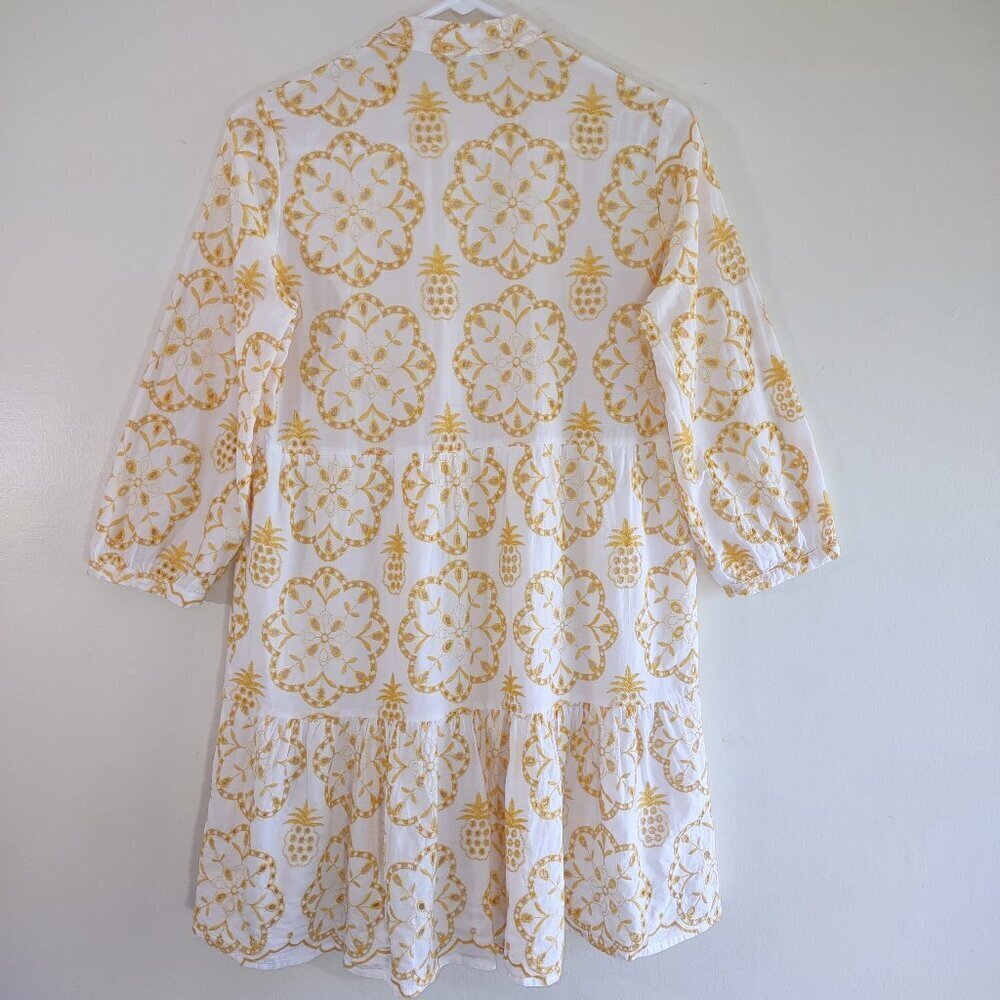 Yellow Babydoll Eyelet Floral Embroidered Dress Festival Boho Hippie Small - Picture 7 of 11